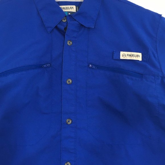 Magellan Mens Blue Sportswear Vented Fishing Button Front shirt Moisture Wicking - Picture 2 of 9